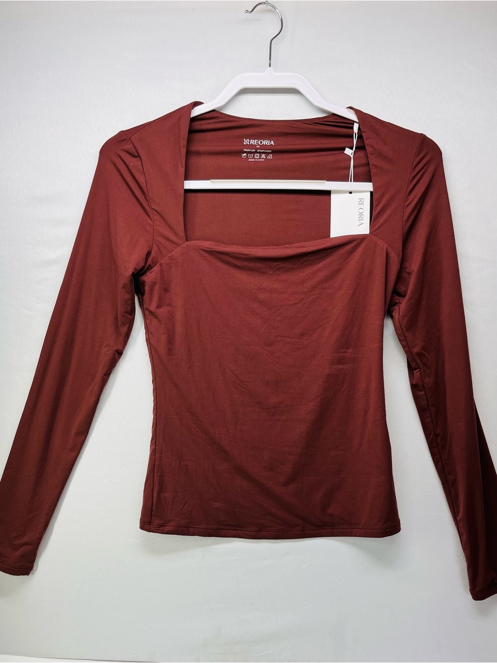 ReoRia Women's Long Sleeve Square Neck Top - Burgundy
